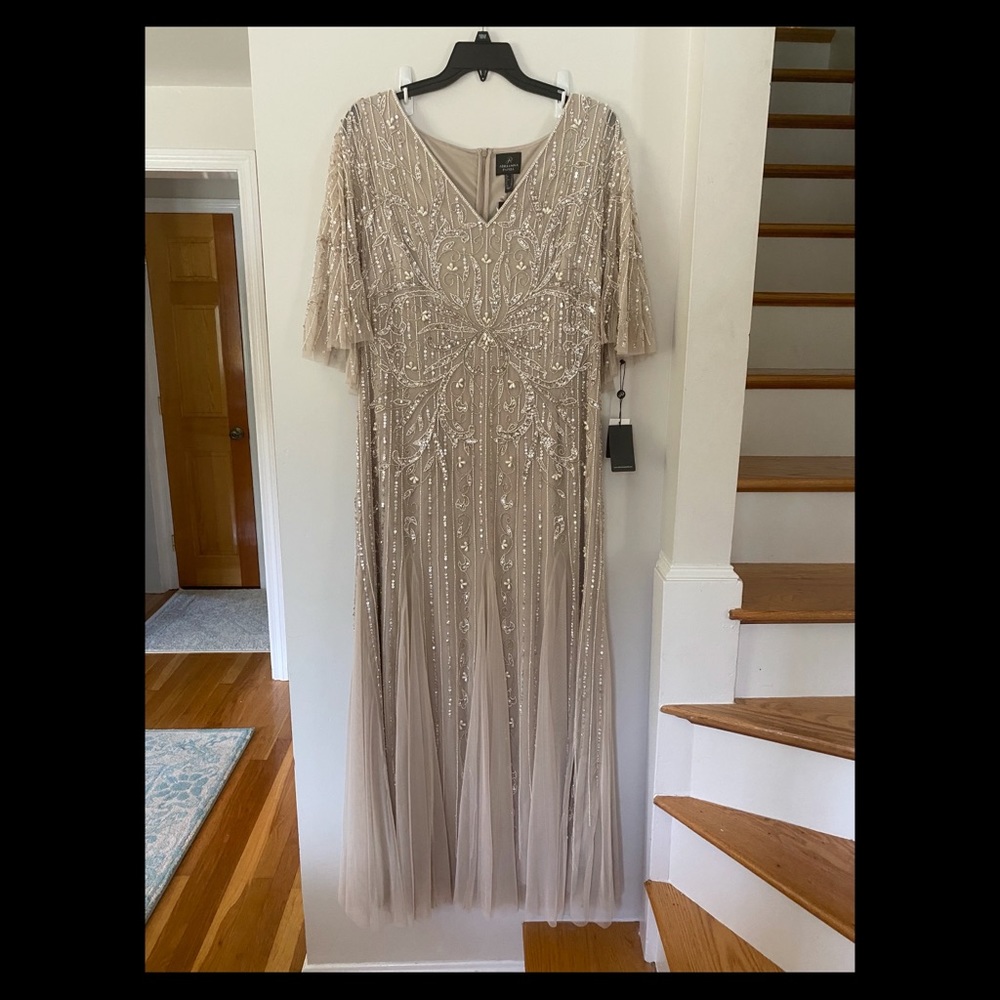 Adriana Papell Beaded Cape Gown